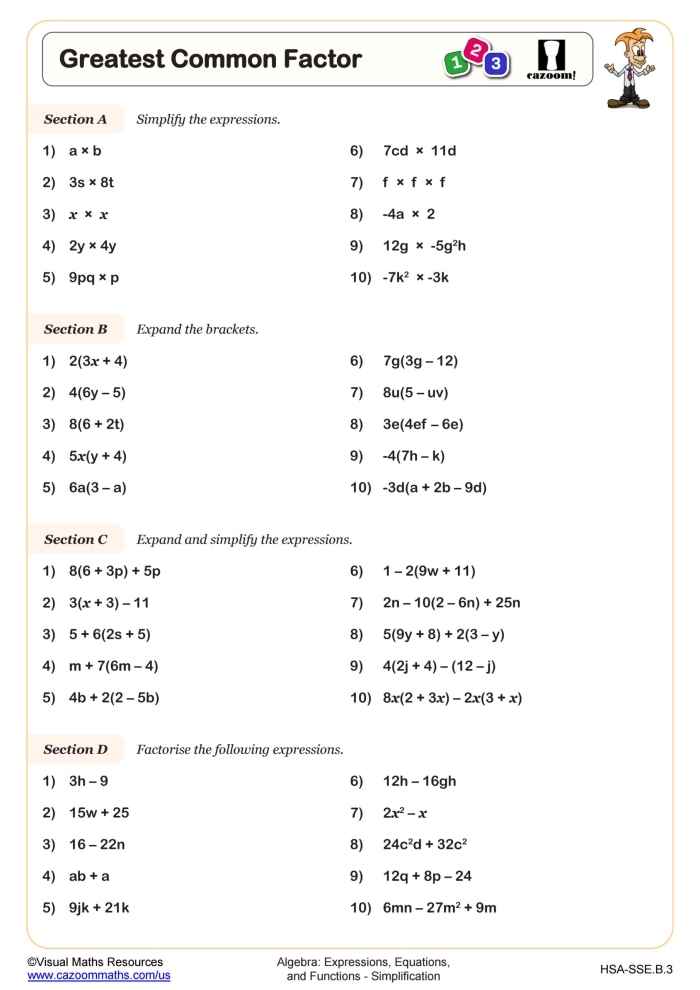 Worksheet illustrating how to use factor rainbows to determine the greatest common factor of two numbers. Educational resource for sixth-grade students focusing on GCF concepts.