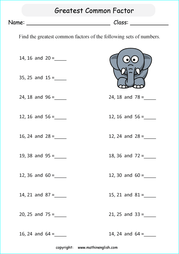 Worksheet illustrating factor rainbows for finding the greatest common factor of two numbers. Educational resource for sixth grade students on the greatest common factor.