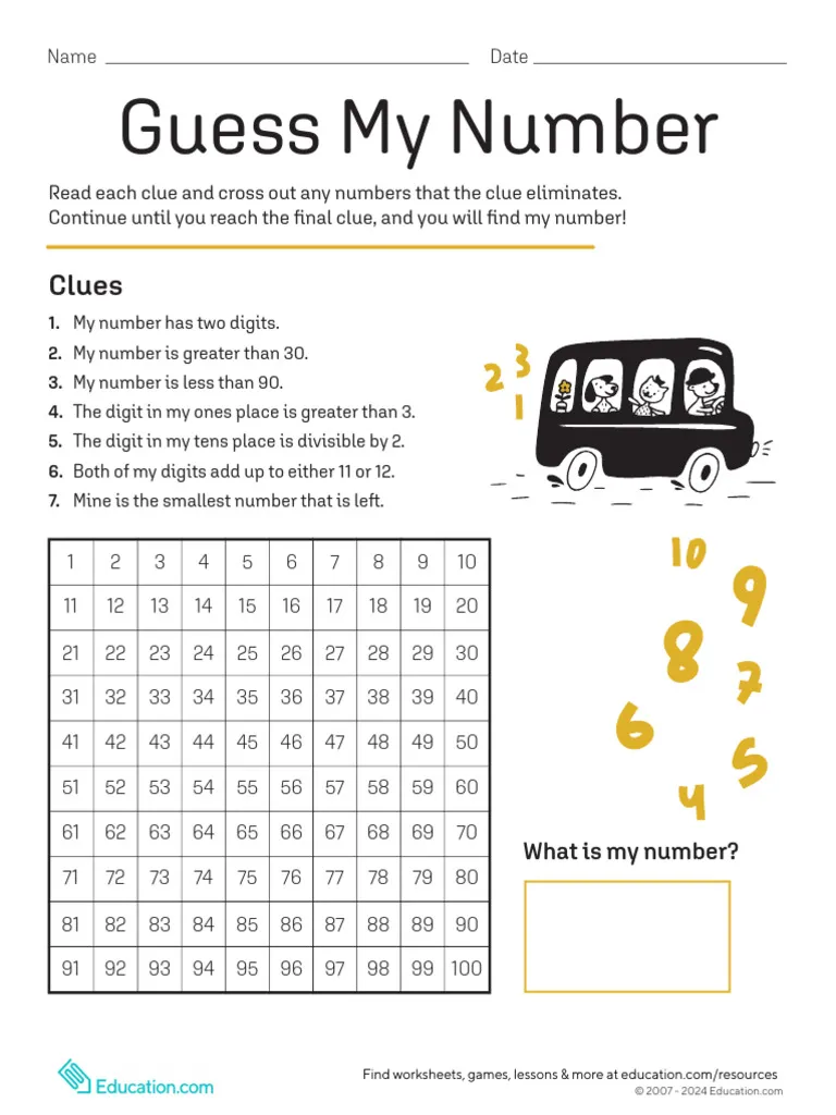 Guess My Number Math Riddle Activity for Elementary Students Fourth grade students solving a number riddle by following clues on a math worksheet
