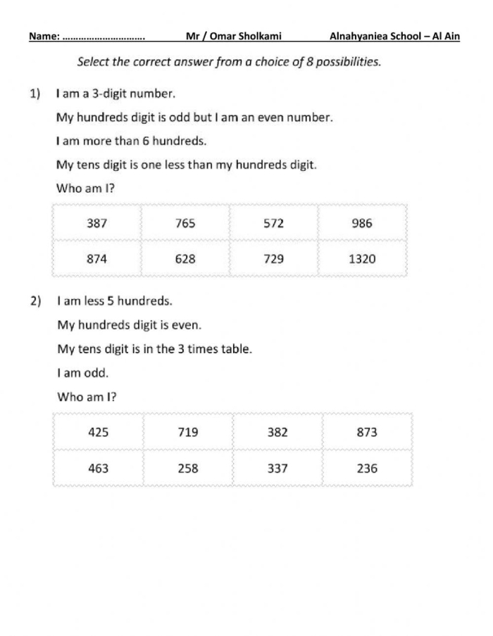 Fourth Grade Math Riddle Activity - Guess My Number Worksheet 13 Children solving a number riddle by following math clues on a fourth grade worksheet