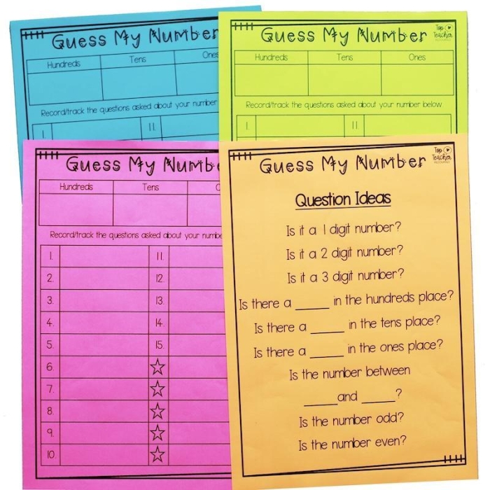 Guess My Number Math Riddle Worksheet for Grade 4 A fourth grade student working through number clues to solve a math riddle puzzle