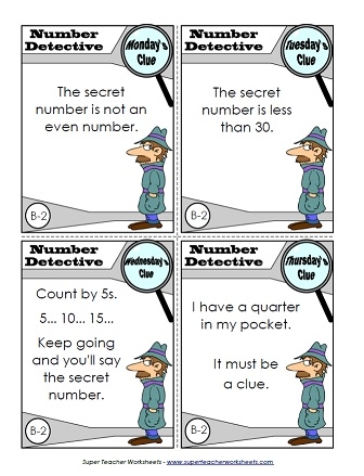 Guess My Number worksheet 22 for fourth grade math practice Fourth grade student working on a Guess My Number worksheet to practice math riddle logic