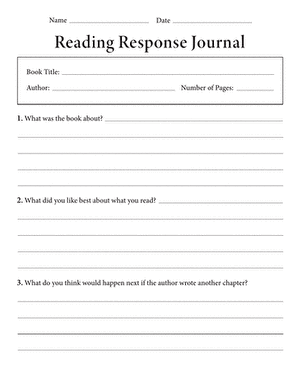 Reading Response Journal Worksheet for Fourth Grade Literacy Lesson 11 Fourth grade student completing a reading response journal worksheet for their literacy lesson
