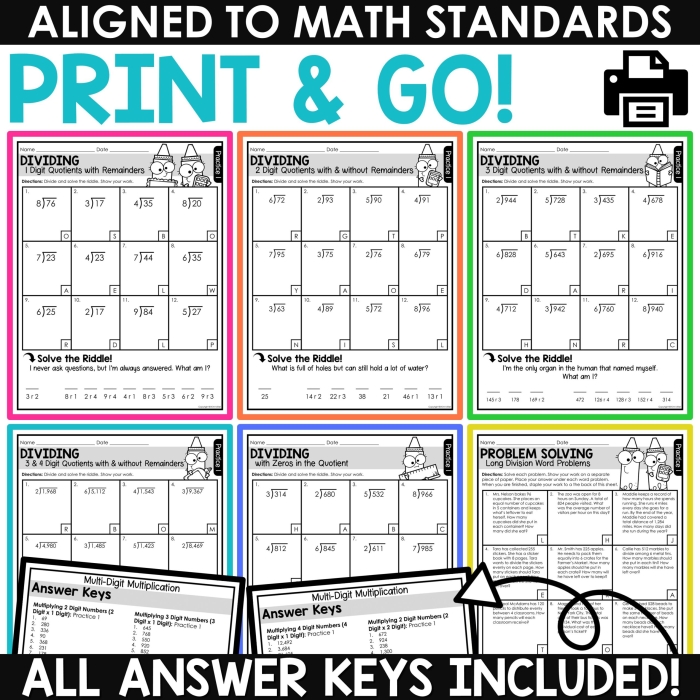 Fifth grade math worksheet featuring a Halloween-themed long division riddle to solve