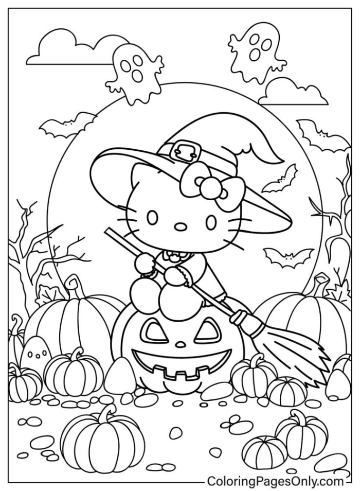 A fun Halloween night coloring page featuring a princess and a ninja in a pumpkin patch