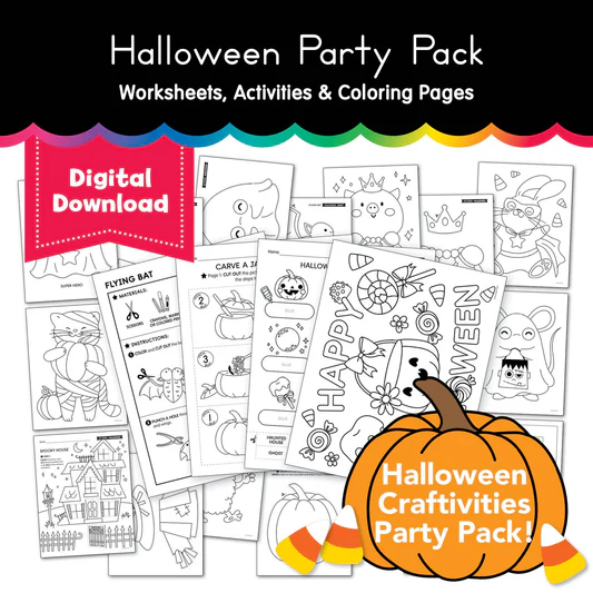 Kindergarten student coloring a Halloween Night worksheet featuring a princess and ninja in a pumpkin patch