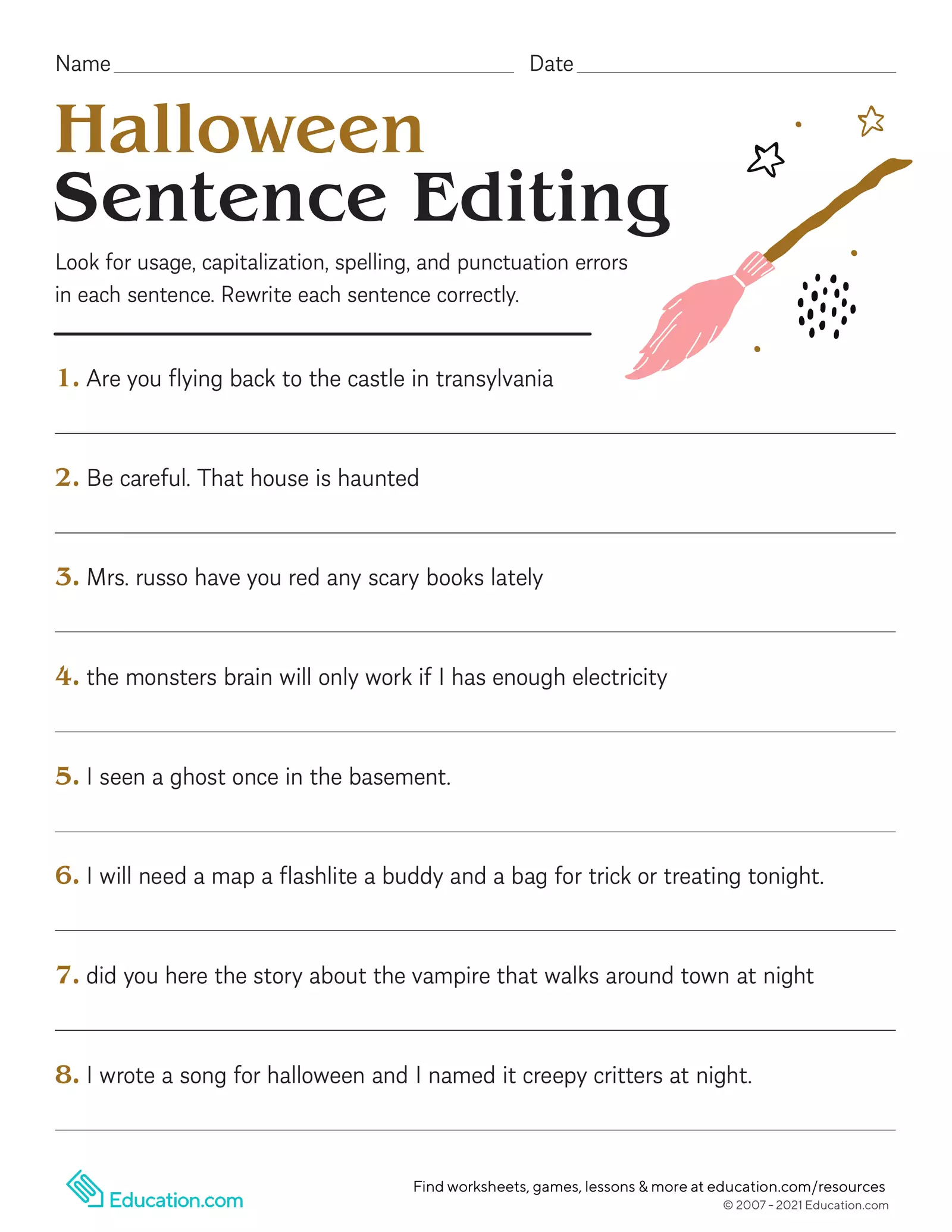 Kindergarten student completing a Halloween sentence fill-in-the-blank worksheet with picture prompts