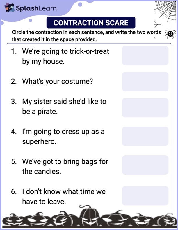 Kindergarten student completing a Halloween sentence practice worksheet with seasonal picture clues