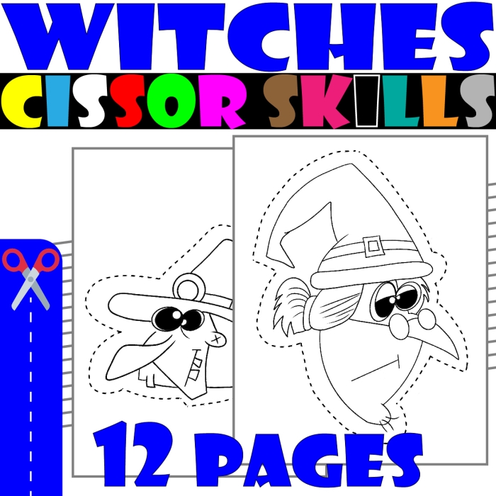 Halloween witch craft worksheet for kindergarten students to cut and paste