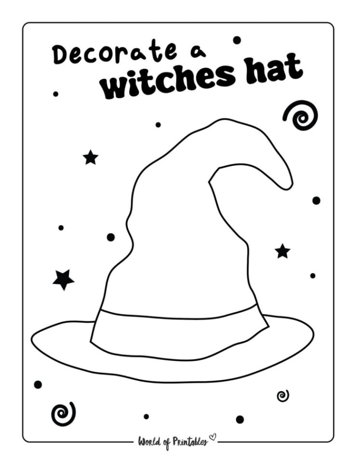 Halloween witch decoration worksheet for kids to cut and paste