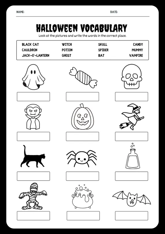Kindergarten cut and paste Halloween witch craft history worksheet 19