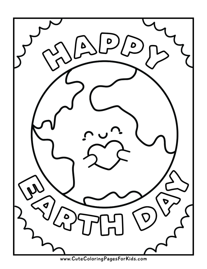 Worksheet image for kids to express how they can help the planet on Earth Day Happy Earth Day coloring page for kindergarten featuring a drawing of Earth and a writing prompt