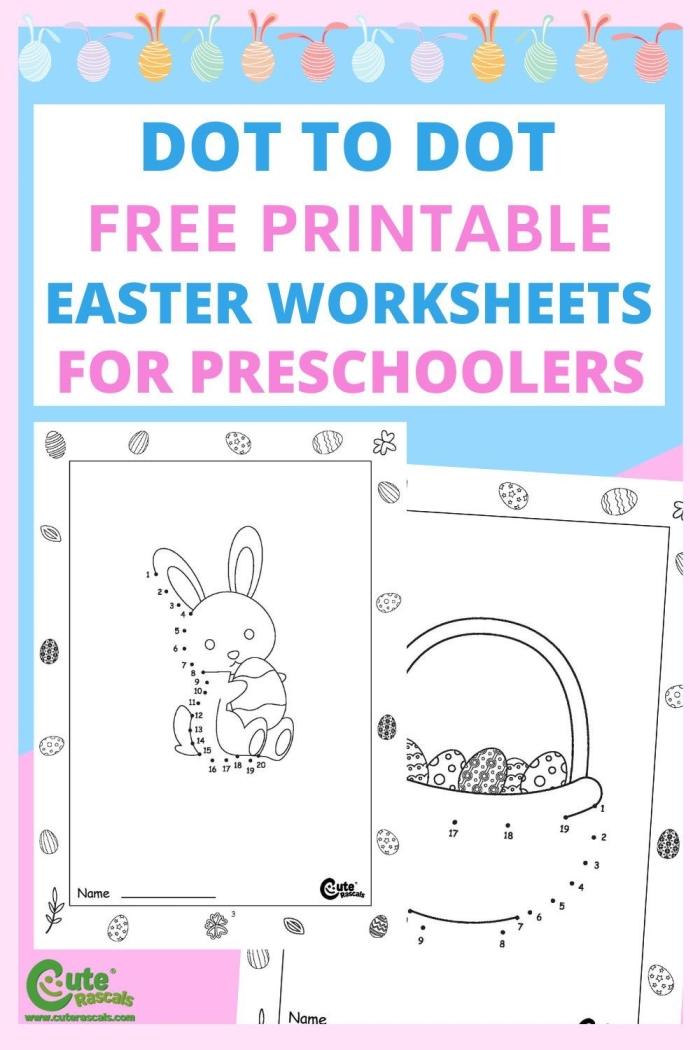 Alphabet worksheet for Kindergarten Happy Easter Dot-to-Dot worksheet for kindergarten students to discover Easter basket contents. Engaging counting activity for young learners to complete a fun picture.