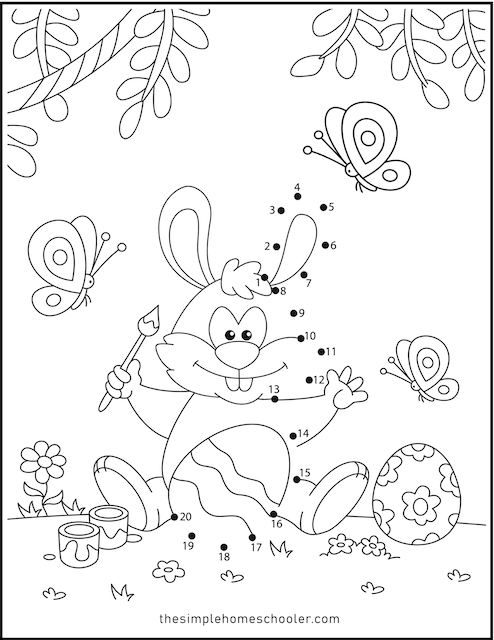 Alphabet worksheet for Kindergarten Happy Easter Dot-to-Dot activity for kindergarten students counting to reveal a festive surprise. Interactive Easter basket worksheet designed to enhance letter recognition in young learners.
