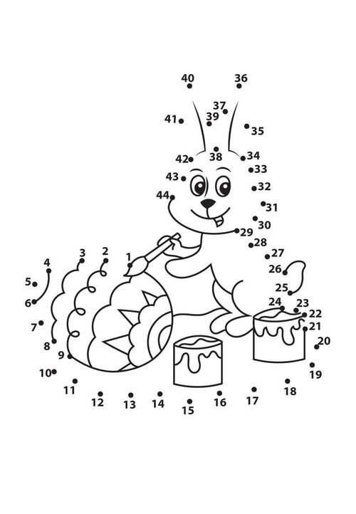 Engaging activity for young learners to uncover a hidden picture by connecting the dots Happy Easter Dot-to-Dot worksheet for kindergarten students featuring an Easter basket