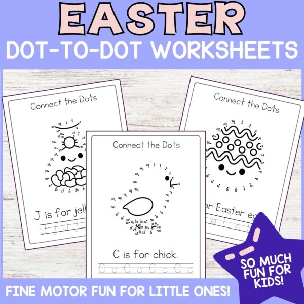Image of a fun counting activity for young learners celebrating Easter Happy Easter Dot-to-Dot worksheet for kindergarten students to discover Easter basket contents