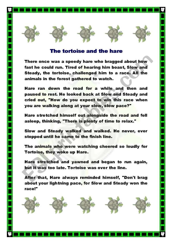 The Hare and the Tortoise fable worksheet number nine Kindergarten worksheet showing the hare and the tortoise racing for history class
