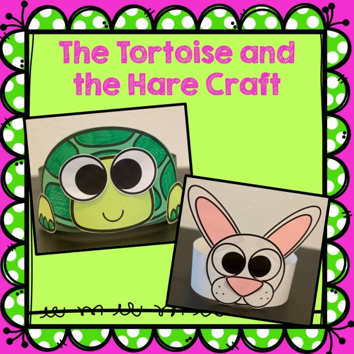 Puppet show templates for The Hare and the Tortoise story designed for kindergarten students