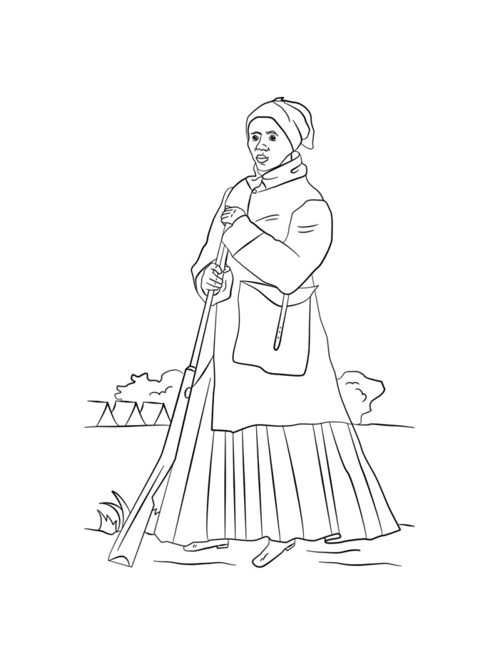 History worksheet for Second Grade Harriet Tubman coloring worksheet for second graders, illustrating her role in U.S. history. Engaging coloring page featuring Harriet Tubman, perfect for teaching young students about the Abolitionist movement.