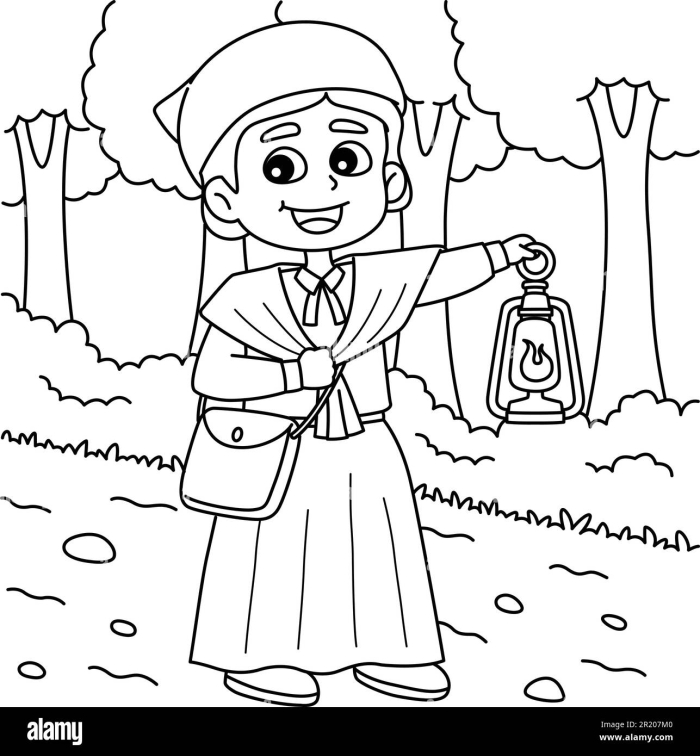 Fun worksheet featuring Harriet Tubman, an iconic figure from the Abolitionist era Harriet Tubman coloring page for second graders to learn about U.S. history