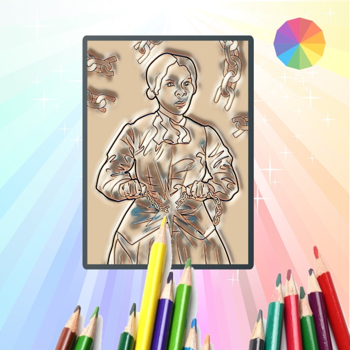 Engaging illustration of Harriet Tubman for educational coloring activities Harriet Tubman coloring page worksheet designed for second graders to explore history