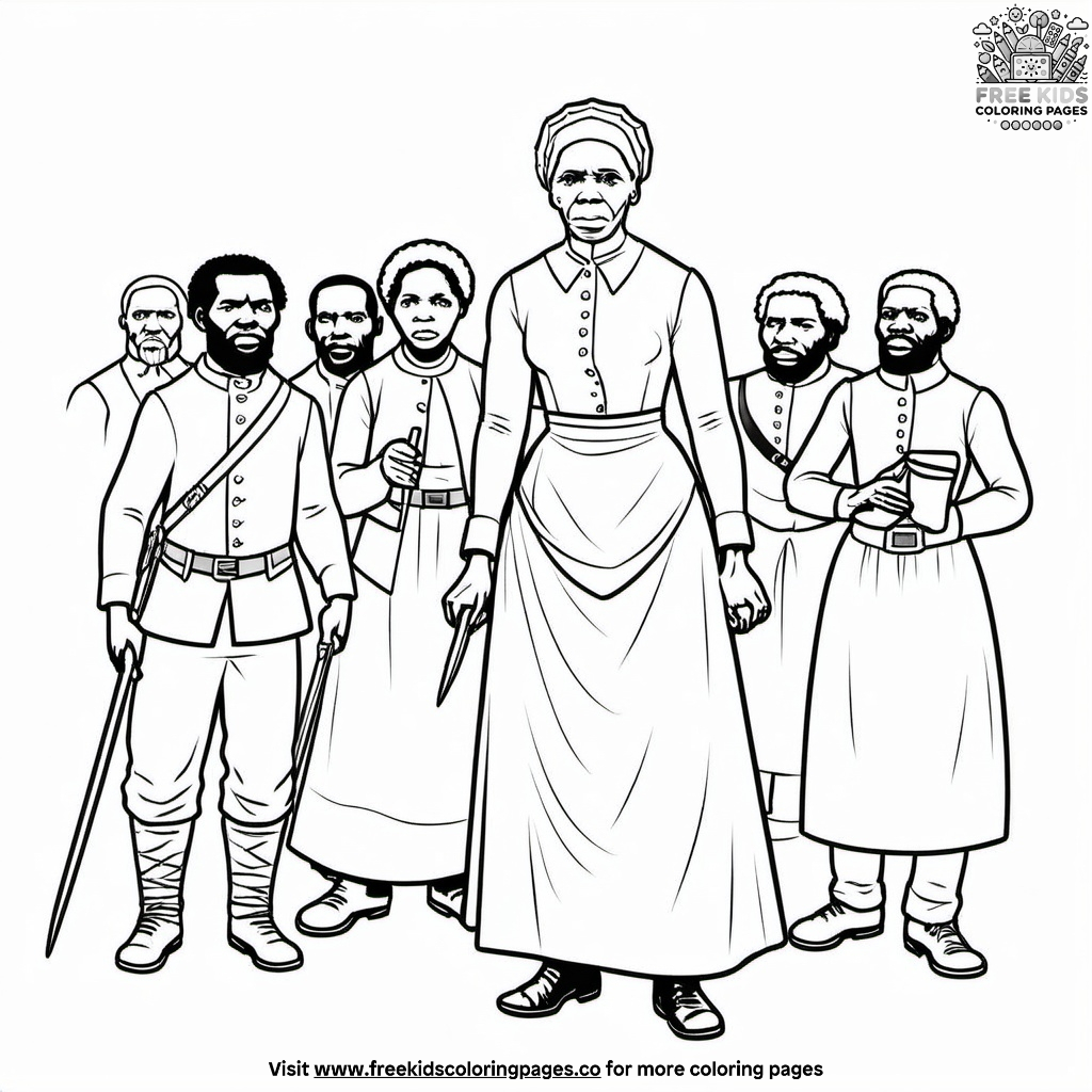 Engaging coloring sheet featuring Harriet Tubman, a key figure in the Abolitionist movement Harriet Tubman coloring page worksheet for second graders to learn U.S. history