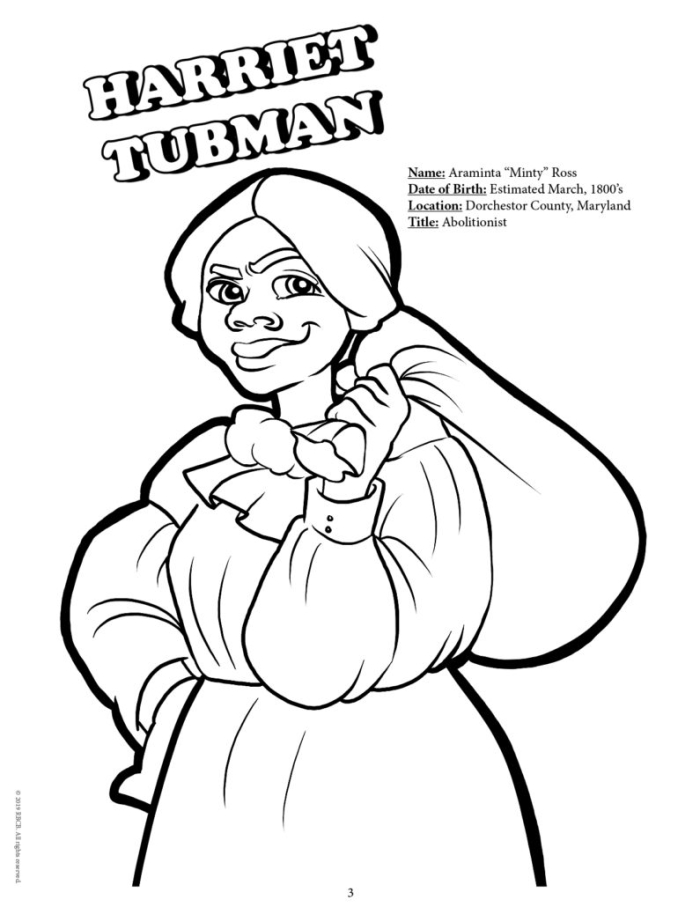 Engaging coloring page featuring Harriet Tubman, a key figure in the fight for freedom Harriet Tubman coloring page worksheet for second graders to learn about history