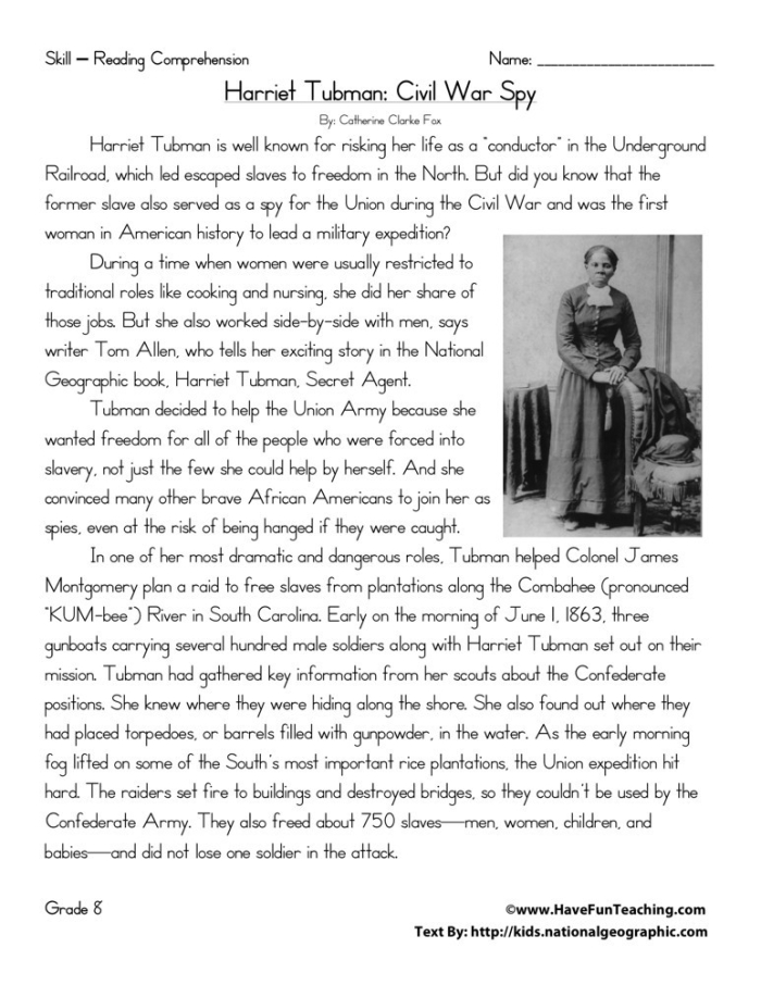 Third grade place value worksheet featuring Harriet Tubman's heroic journey from slavery to freedom and her rescue missions helping others escape to safety