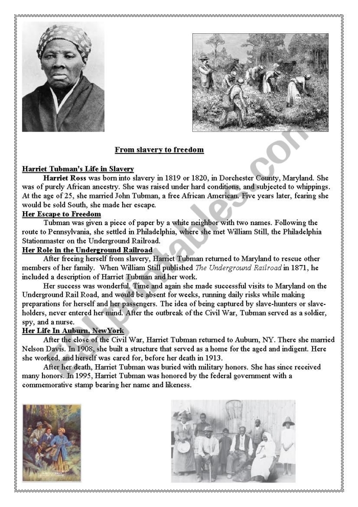 Third grade place value worksheet featuring Harriet Tubman's heroic journey helping enslaved people escape to freedom