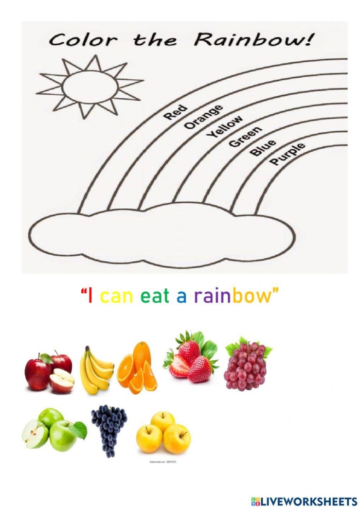 Coloring page featuring colorful fruits and vegetables to promote healthy eating habits for kids