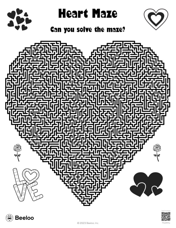 Valentine heart maze division worksheet for first grade activity number eight First grade students navigate a festive heart maze worksheet to reach the center