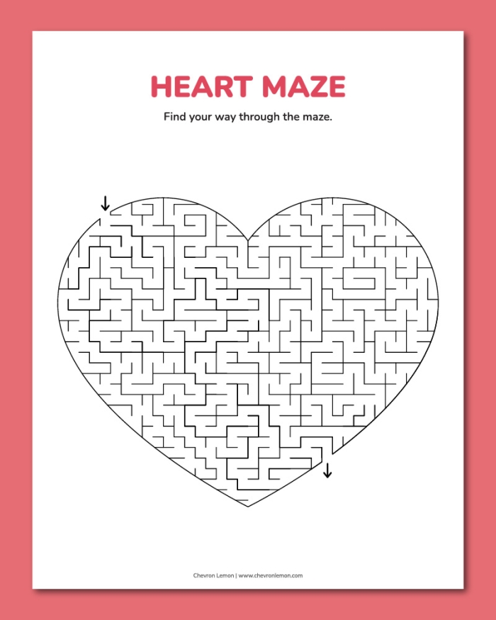 Heart Maze Worksheet Valentine Day Math Puzzle Four First grade student solving a Valentine themed heart maze worksheet