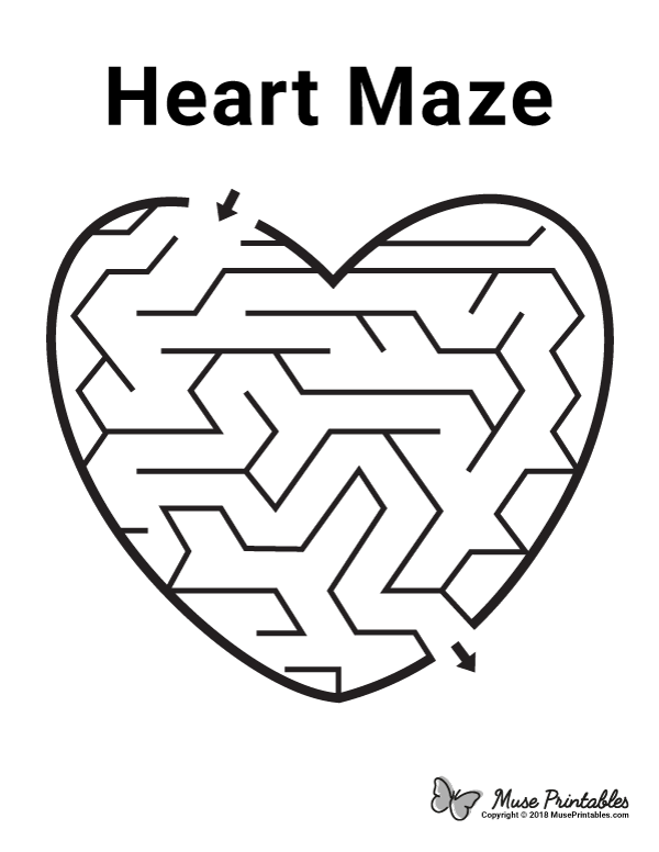Heart Maze Puzzle 11 - Valentine's Day Division Worksheet for First Grade First grade students navigate a heart-shaped maze by drawing lines to reach the center heart in this Valentine's Day puzzle activity