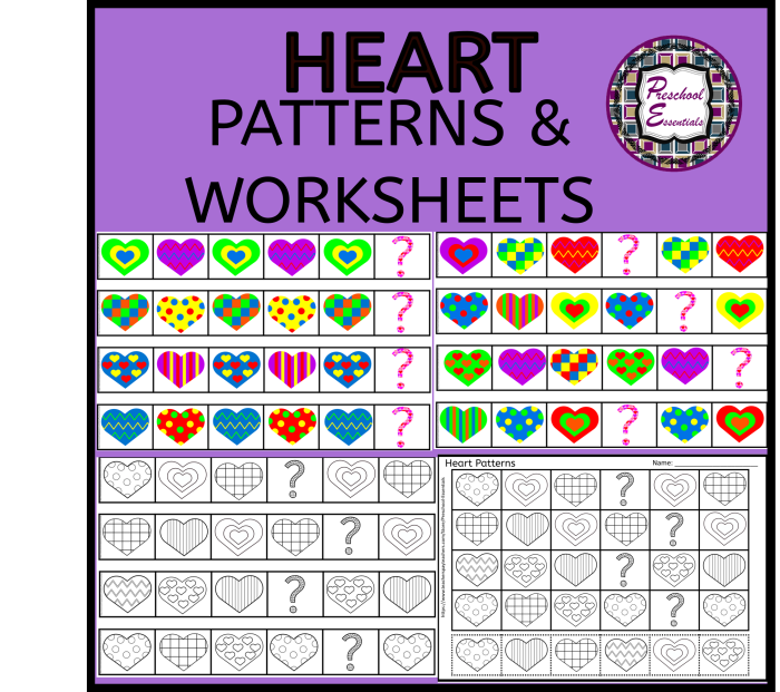 Heart pattern worksheet for practicing math skills on Valentine's Day for second graders