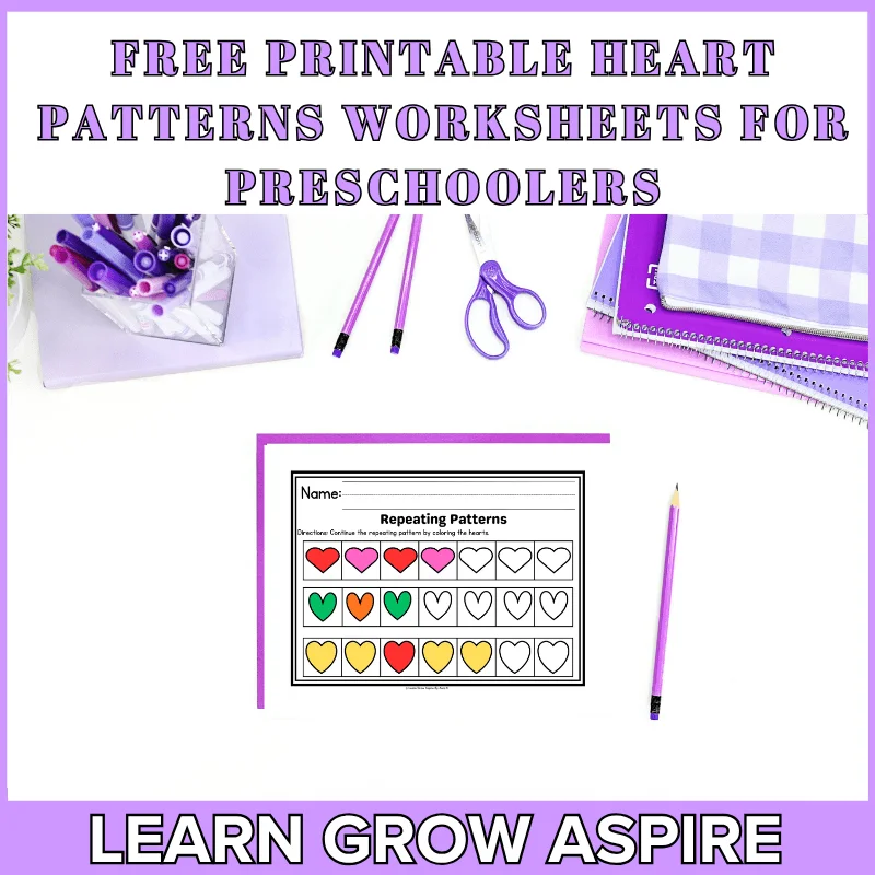 Heart pattern worksheet designed for second graders to enhance their math skills this Valentine's Day. Practice numeric patterns with this fun and engaging Valentine's Day activity.
