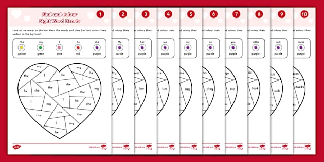 Hearts Color by Sight Word Kindergarten Worksheet 13 Kindergarten students coloring heart shapes based on sight word recognition