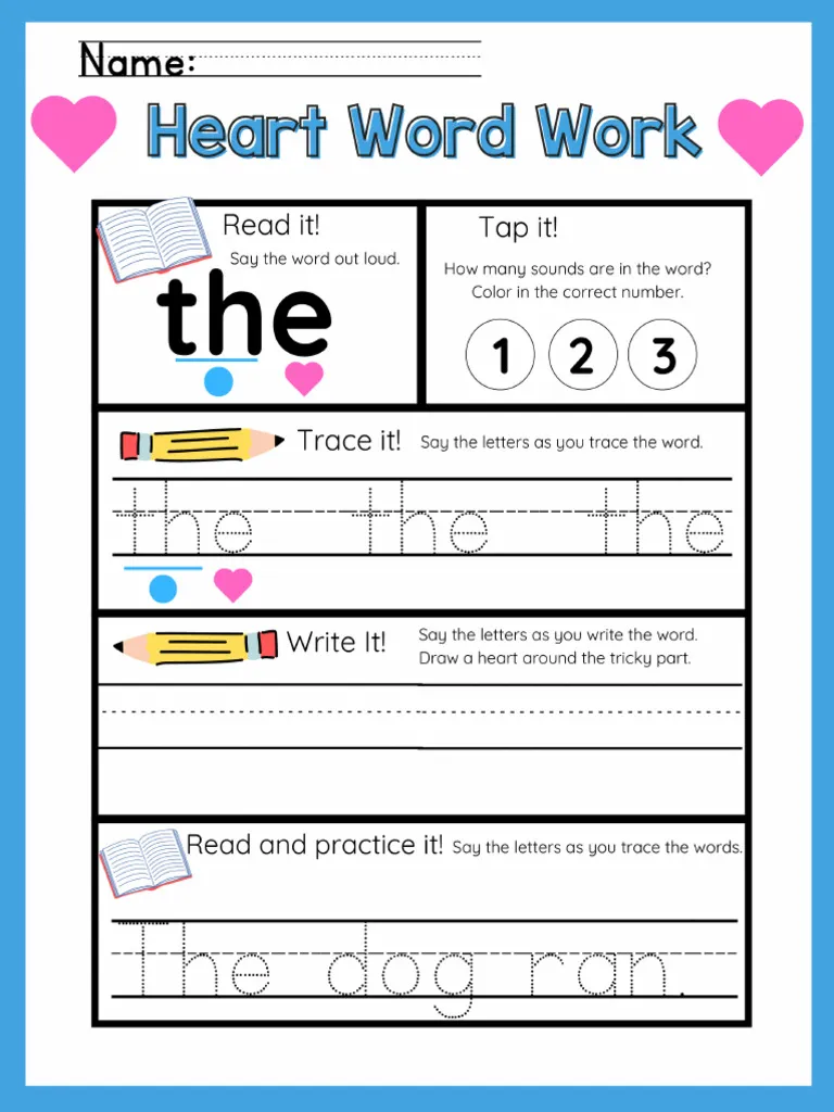 Hearts Color by Sight Word Worksheet 7 for Kindergarten Reading Kindergarten student completing a heart-themed color by sight word worksheet for reading practice