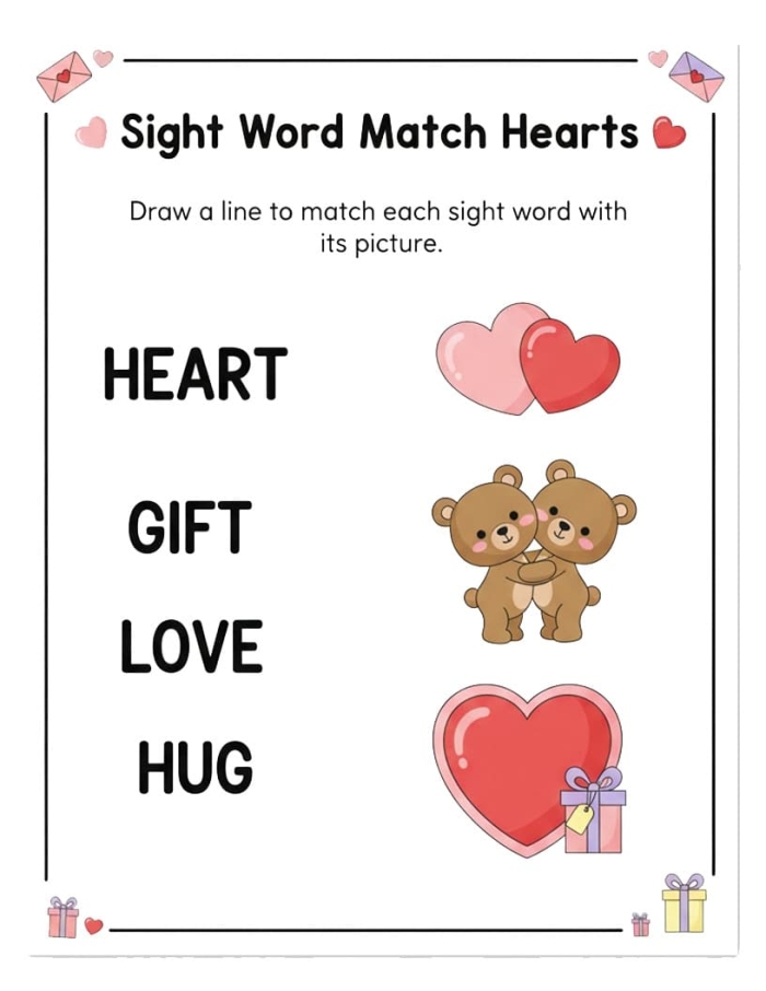 Hearts Color by Sight Word Worksheet for Kindergarten Reading Practice 9 Kindergarten students color hearts by sight word to practice reading skills on this activity page