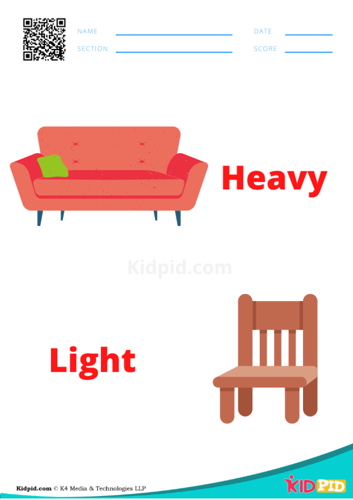 Worksheet featuring activities on measuring weight, suitable for Pre-K children