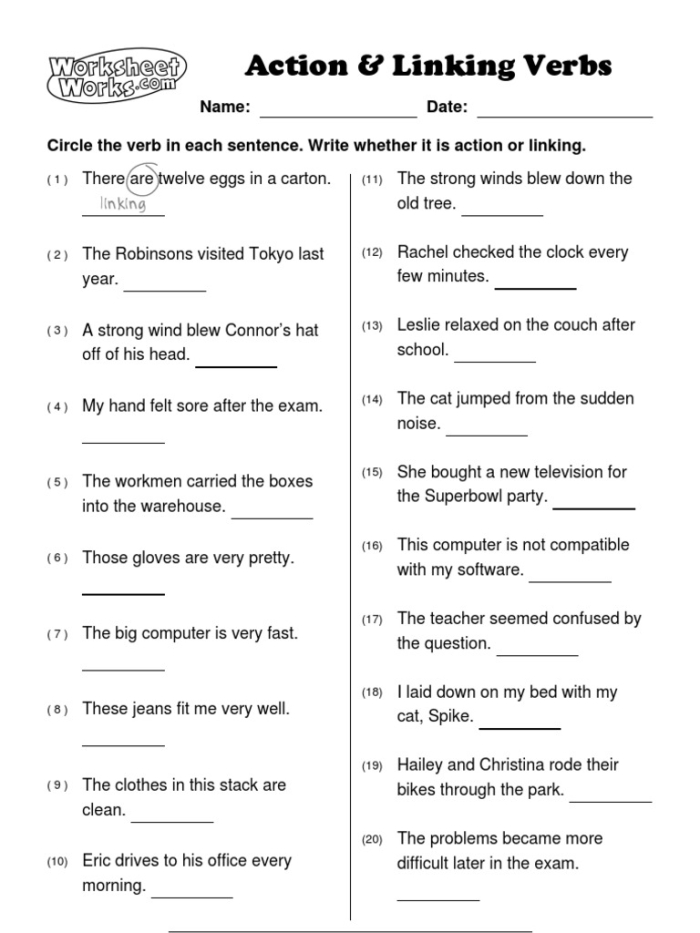 Division worksheet for Fourth Grade Worksheet focusing on helping and linking verbs for fourth graders. Interactive activity to enhance understanding of these important parts of speech.