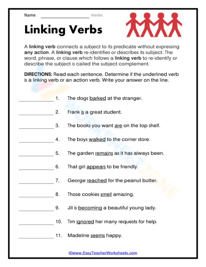 Helping vs Linking Verbs Worksheet Activity Number 23 Fourth grade student completing a worksheet on identifying helping and linking verbs