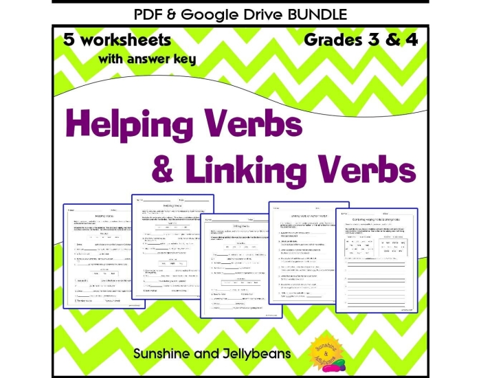 Linking and Helping Verbs Practice Worksheet for Fourth Grade Number 21 Fourth grade students completing a worksheet focused on identifying helping and linking verbs