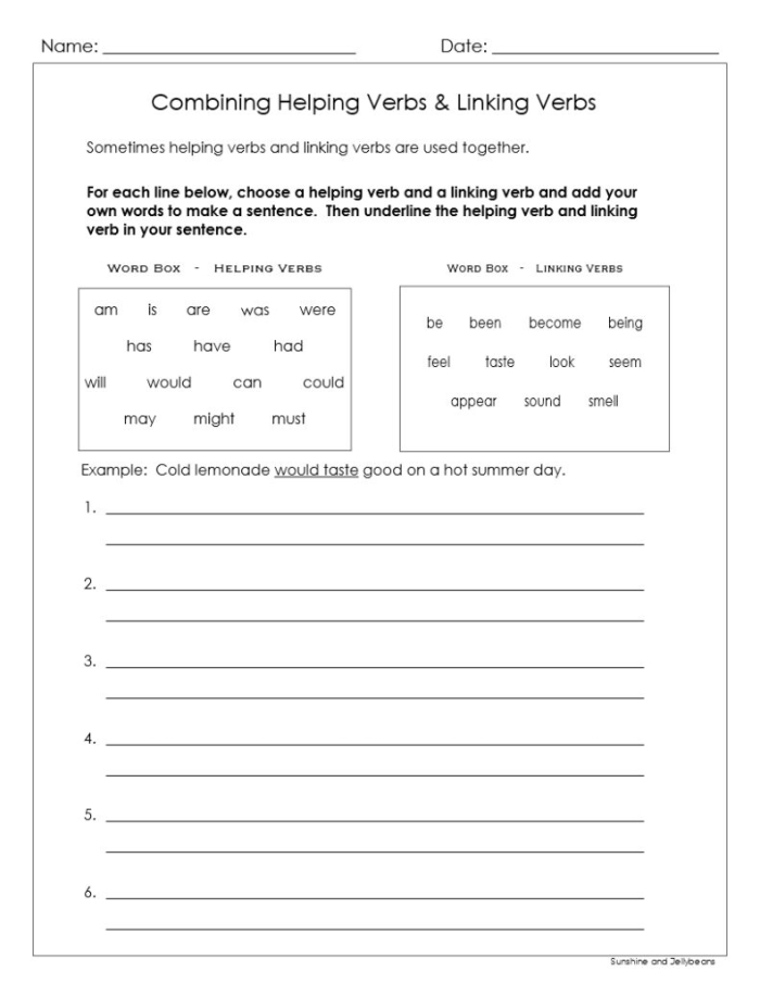 Interactive activity focused on understanding verbs in grammar Worksheet on helping and linking verbs for fourth graders