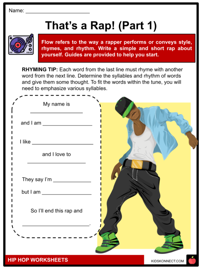 Worksheet exploring the history of hip hop music for fourth graders