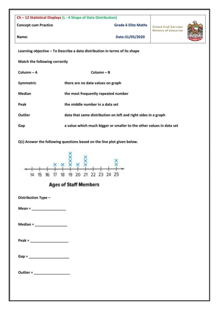 Sixth grade students analyzing data sets and drawing histograms on a two-page math worksheet