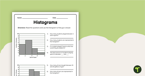 Sixth grade math worksheet for practicing histogram construction from frequency tables