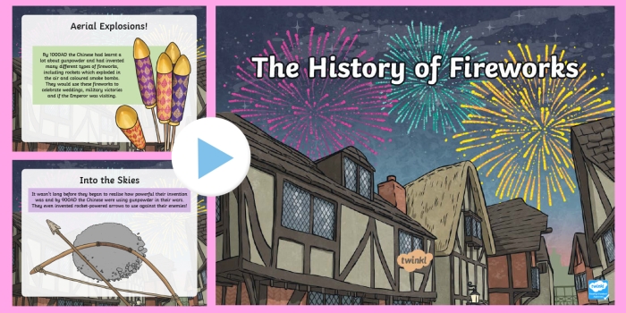 A third grade student reading an educational worksheet about the historical origins of fireworks