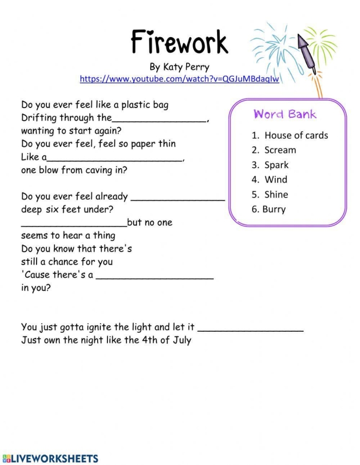 A third grade student reading a history of fireworks informational text worksheet