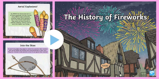 Colorful worksheet for third graders exploring the history of fireworks through reading and questions