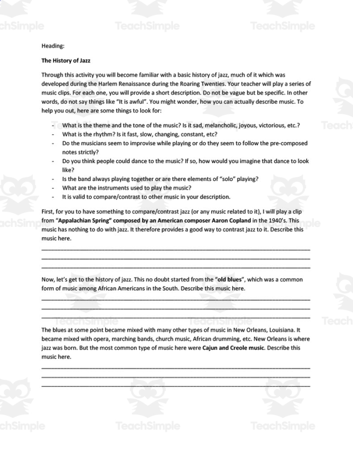 Fourth grade students learning about the history of jazz and African-American music icons for Black History Month